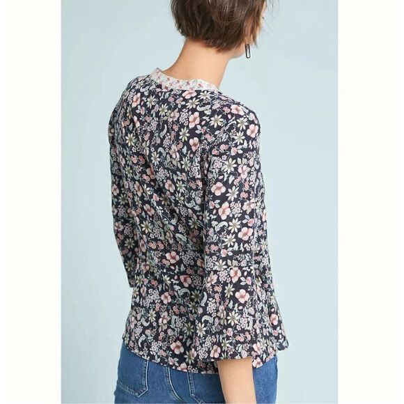 Anthropologie X Kachel Kaia Floral Motif Printed Silk Button Front Top - Picture 4 of 11